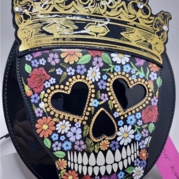 BETSEY JOHNSON HALLOWEEN SUGAR SKULL QUEEN KITSCH CROSSBODY BAG/PURSE - Picture 8 of 11
